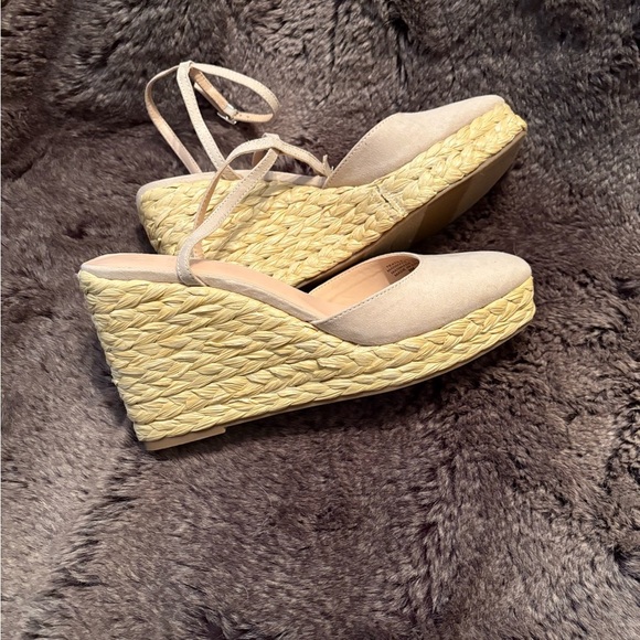 LOFT Cream and Yellow Wedge Espadrilles with Ankle Ties - Picture 6 of 7